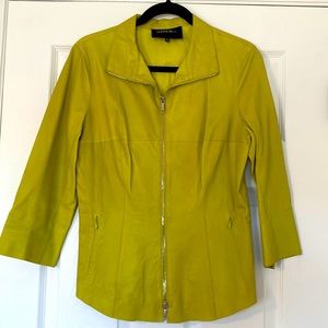 Lafayette 148 New York Lime Green Leather Jacket, Size 8